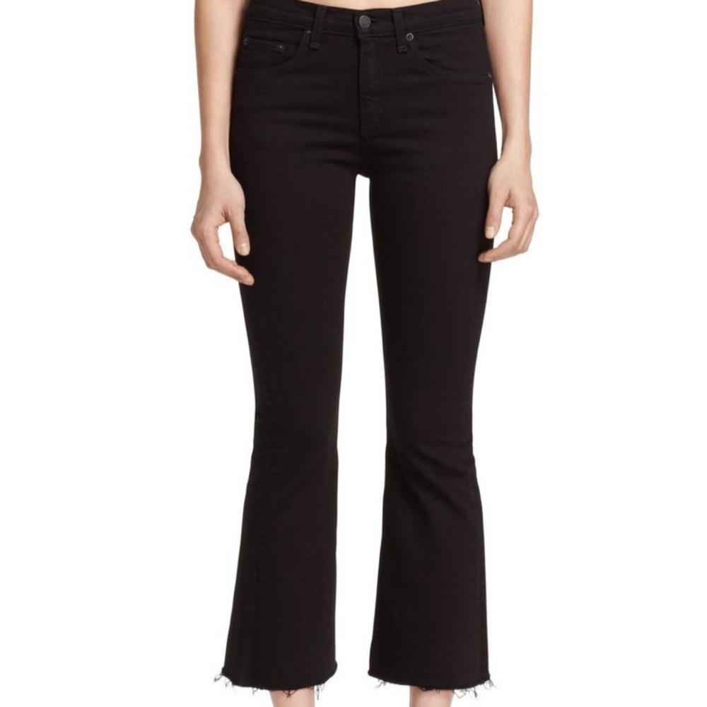 Rag & Bone 10 Inch Crop Flare Black Denim Jeans 24